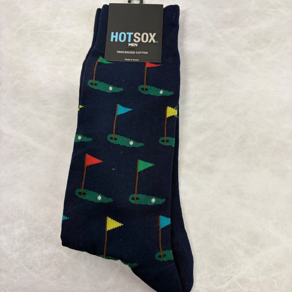 Hot Sox Mens Golf Green Crew Socks Navy Mercerized Cotton Blend NWT HM100107